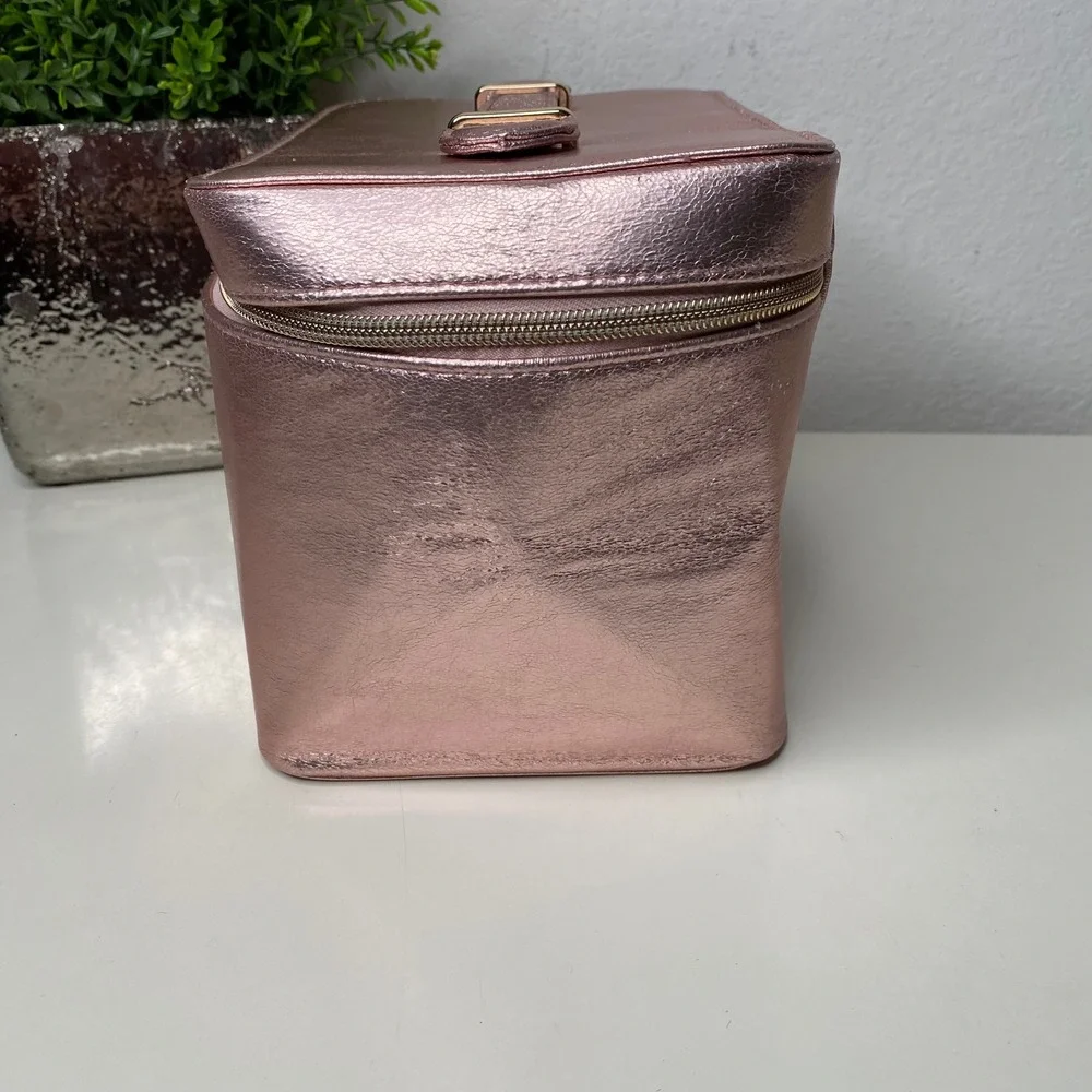 Lancome Rose Gold Metallic Cosmetic Vanity Case Bag Train‎ Case Travel Bag NWOT